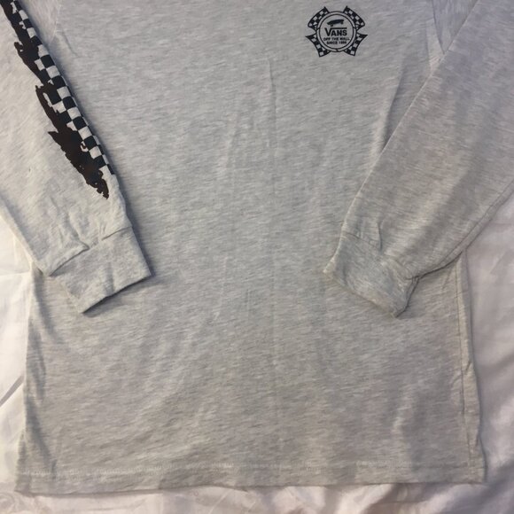 Vans Small Gray Off The Wall Checkerboard Long Sleeve T-Shirt Classic Fit - Picture 6 of 14